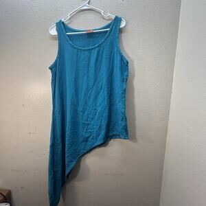 Oh My Gauze Asymmetrical‎ Hem blue Cotton Tunic Top SZ 1 S/M Minimalist Beach